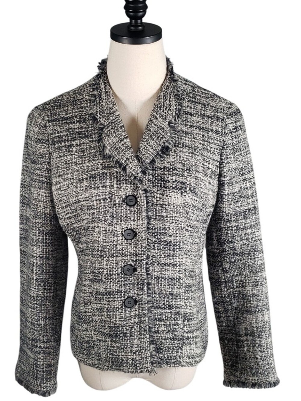 Vintage Talbots Petites Sz 4 Tweed Blazer Jacket Fringe Raw Finishes Career Wool